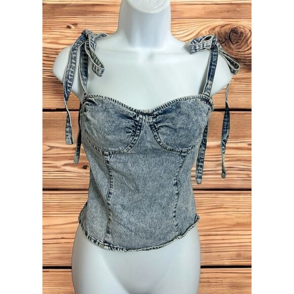 etophe studios Denim Stone Wash Bustier Top Sz Small Cowboy/Western Core Corset - Picture 1 of 8